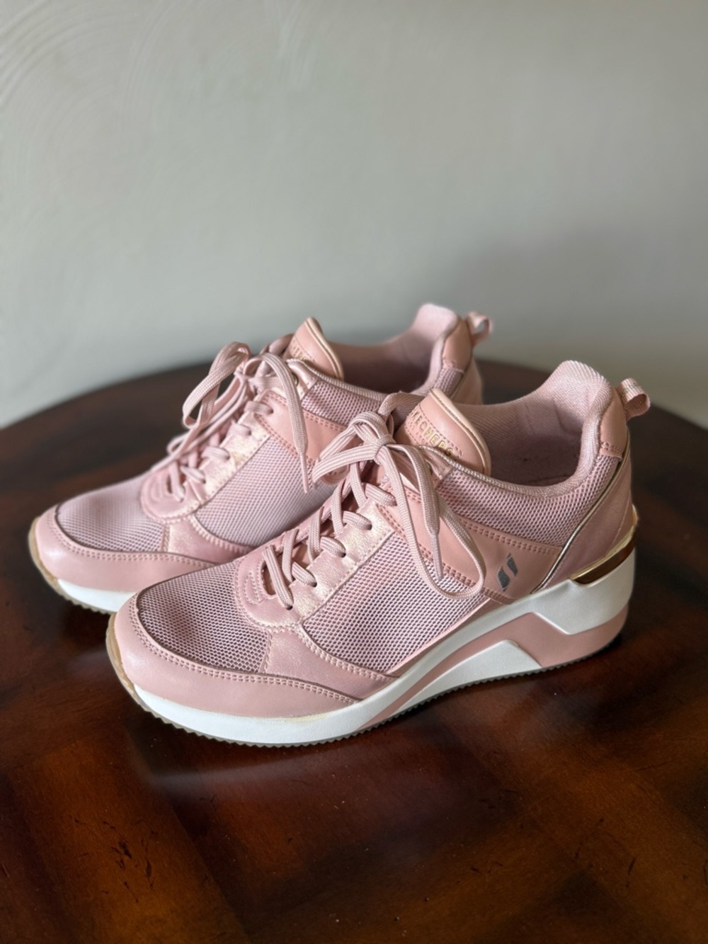 Skechers Women's Blush Pink Lace-Up Mesh Sneaker Wedges